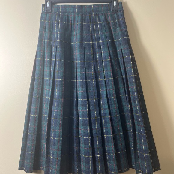 Vintage Wool Blend Pleated Green Scottish Tartan Plaid Skirt 6P Dark Academia - Picture 11 of 11